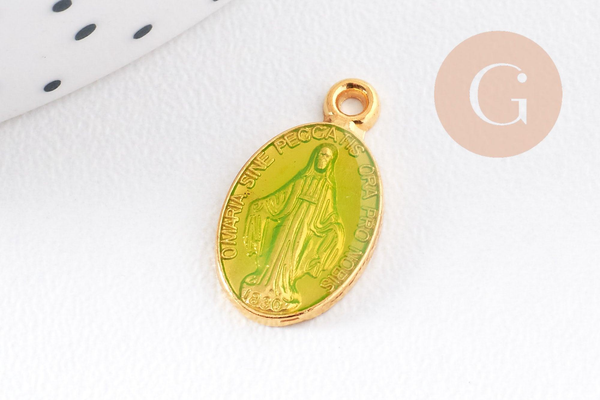Pendentif médaille ovale Vierge Marie émaillée 17.5mm x1 AVEC DEFAUT (G8839-D)