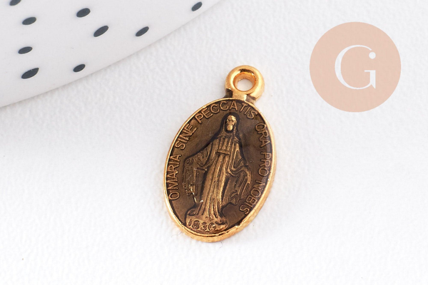 Pendentif médaille ovale Vierge Marie émaillée 17.5mm x1 AVEC DEFAUT (G8839-D)