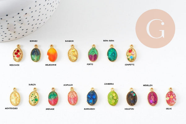 Pendentif médaille ovale Vierge Marie émaillée 17.5mm x1 AVEC DEFAUT (G8839-D)