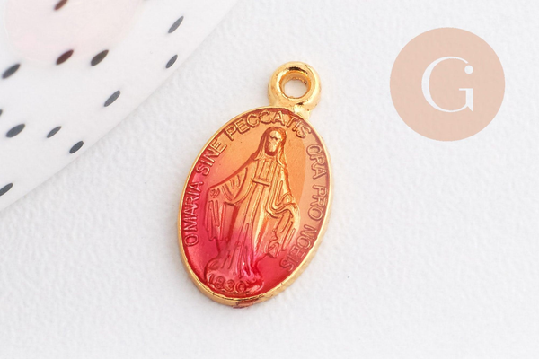 Pendentif médaille ovale Vierge Marie émaillée 17.5mm x1 AVEC DEFAUT (G8839-D)