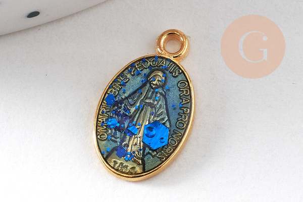 Pendentif médaille ovale Vierge Marie émaillée 17.5mm x1 AVEC DEFAUT (G8839-D)