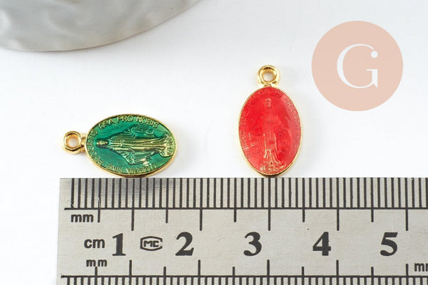 Pendentif médaille ovale Vierge Marie émaillée 17.5mm x1 AVEC DEFAUT (G8839-D)