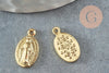 Pendentif médaille ovale Vierge Marie or 18K 14mm, pendentif laiton notre dame madonne, x5 (G3705)