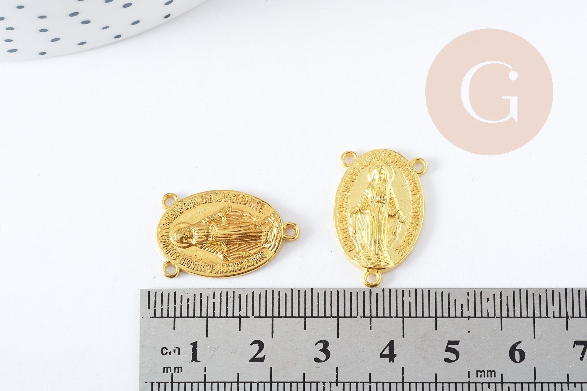 Pendentif médaille ovale Vierge Marie zamac doré 3 attaches 23mm x5 G8882