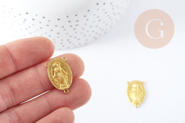 Pendentif médaille ovale Vierge Marie zamac doré 3 attaches 23mm x5 G8882