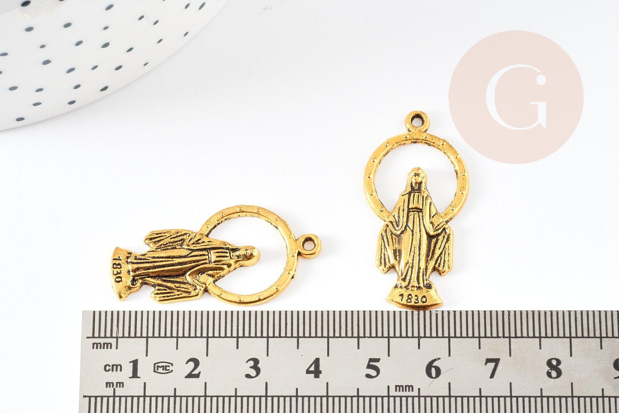 Pendentif médaille ovale Vierge Marie zamac doré 36mm, x1 (G1245)
