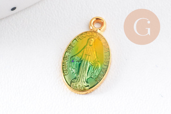 Pendentif médaille ovale Vierge Marie émaillée 17.5mm x1 AVEC DEFAUT (G8839-D)