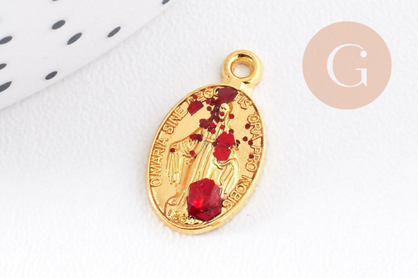 Pendentif médaille ovale Vierge Marie émaillée 17.5mm x1 AVEC DEFAUT (G8839-D)