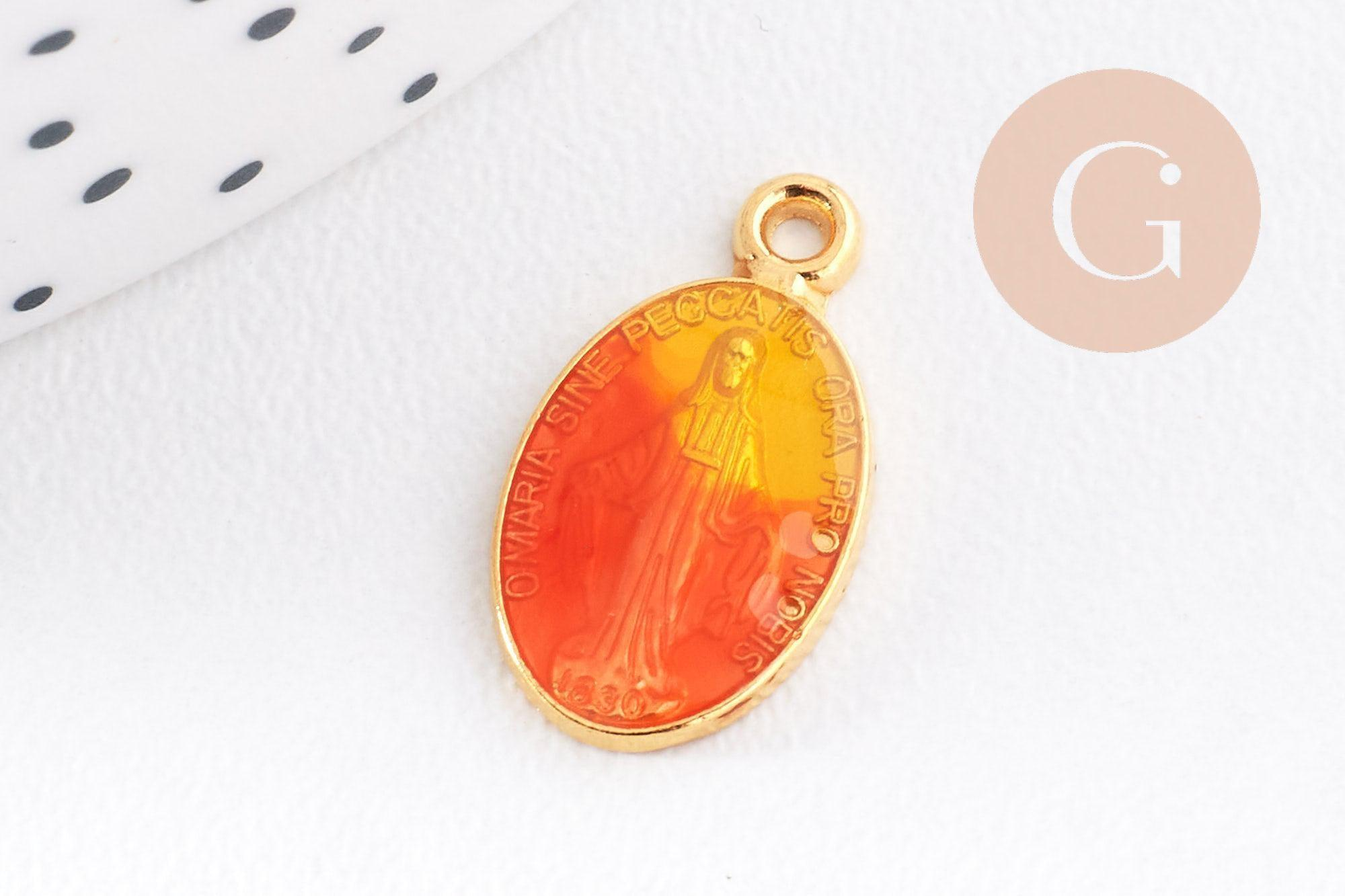 Pendentif médaille ovale Vierge Marie émaillée 17.5mm x1 AVEC DEFAUT (G8839-D)
