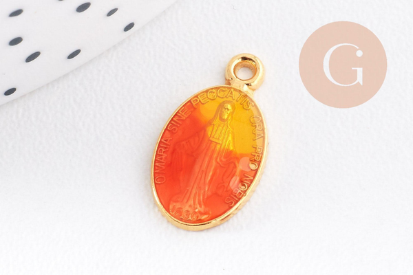 Pendentif médaille ovale Vierge Marie émaillée 17.5mm x1 AVEC DEFAUT (G8839-D)