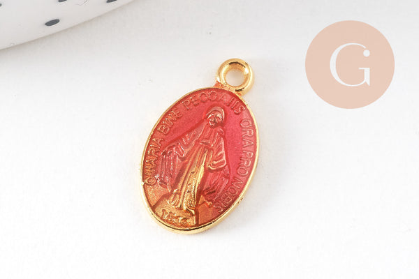 Pendentif médaille ovale Vierge Marie zamac doré émaillée 17.5mm x1 ou x5 (G8839)