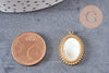 Pendentif médaille ovale nacre naturelle acier 304 inoxydable doré IP 21mm, x1 (G10752)