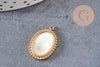 Pendentif médaille ovale nacre naturelle acier 304 inoxydable doré IP 21mm, x1 (G10752)