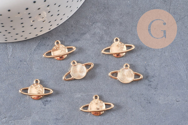 Pendentif médaille planète zamac doré 13.5mm, x1 (G10553)
