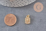 Pendentif médaille rectangle étoile laiton doré zircons, un pendentif doré avec cristaux pour création bijoux,14.5mm, x1 (G3484)