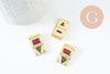 Pendentif médaille rectangle laiton doré zircon coloré 14.5mm, x1 (G3779)