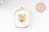 Pendentif médaille rectangle lion émail laiton doré 21.5mm, création bijoux animal x1 G9550