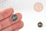 Pendentif médaille rond AMOR émail noir ou blanc laiton doré 20.5mm, x1 (G10823)