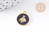 Pendentif médaille rond abeille émail laiton doré 16mm, x1 (G2942)
