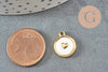 Pendentif médaille rond coeur émail blanc acier 304 doré 14K inoxydable IP, x1 (G9657)