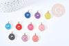 Pendentif médaille rond coeur émail coloré laiton doré 18mm, pendentif laiton émaillé,sans nickel, x1 G8554