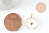 Pendentif médaille rond coeur émail laiton doré et zircon 18mm, x1 (G3645)