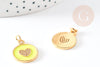 Pendentif médaille rond coeur émail laiton doré et zircon, pendentif laiton insecte,sans nickel,22mm,x1 G4064