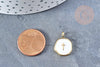 Pendentif médaille rond croix émail blanc laiton doré 18mm, pendentif laiton émaillé,sans nickel, x1 G8548
