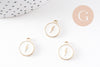 Pendentif médaille rond éclair émail blanc zamac doré 16mm, x2 (G9905)