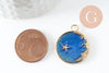 Pendentif médaille rond lune étoiles émail bleu zamac doré 25mm, pendentif laiton émaillé,sans nickel, x1 (G5838)