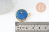 Pendentif médaille rond lune étoiles émail bleu zamac doré 25mm, pendentif laiton émaillé,sans nickel, x1 (G5838)