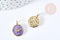 Pendentif médaille rond papillon émail violet laiton doré 18mm, pendentif laiton émaillé,sans nickel, x1 G8552