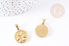 Pendentif médaille rond trèfle acier inoxydable 304 doré 21mm, x1 (G1737)