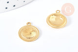 Pendentif médaille ronde Coquillage acier 316 doré inoxydable IP 18mm, x1 (G7126)
