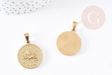 Pendentif médaille ronde Lion acier 304 inoxydable doré à graver 29mm, x1 (G0521)