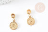 Pendentif médaille ronde Penny zamac doré 2.1cm, pendentif doré, médaillon,métal doré, x1 G0355
