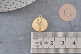 Pendentif médaille ronde Taureau laiton doré 18K, un pendentif doré astrologique création bijoux sans nickel,16mm, x1 (G4924)