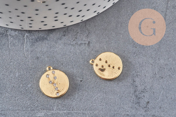 Pendentif médaille ronde Taureau laiton doré 18K, un pendentif doré astrologique création bijoux sans nickel,16mm, x1 (G4924)