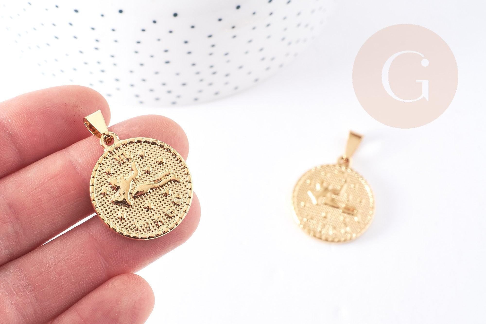 Pendentif médaille ronde Vierge acier 304 inoxydable doré à graver, x1 (G6113)