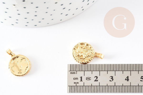 Pendentif médaille ronde Vierge laiton doré 18K 16.5mm, un pendentif doré astrologique création bijoux, x1 G3644