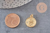 Pendentif médaille ronde Vierge laiton doré 18K, pendentif doré astrologique création bijoux sans nickel,18mm, x1 (G5332)