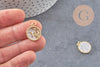 Pendentif médaille ronde Vierge nacre laiton doré 18K zircons,pendentif doré astrologique création bijoux sans nickel,17.5mm, x1 (G3481)