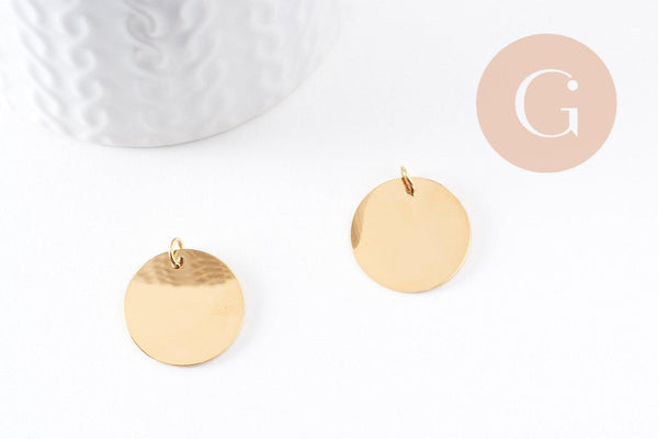 Pendentif médaille ronde acier IP 304 inoxydable doré/platine 20mm x1 (G10173)