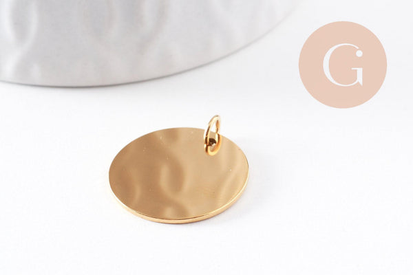 Pendentif médaille ronde acier IP 304 inoxydable doré/platine 20mm x1 (G10173)