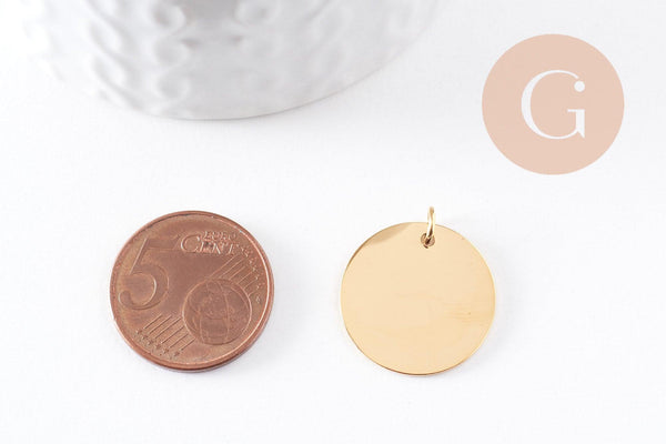 Pendentif médaille ronde acier IP 304 inoxydable doré/platine 20mm x1 (G10173)