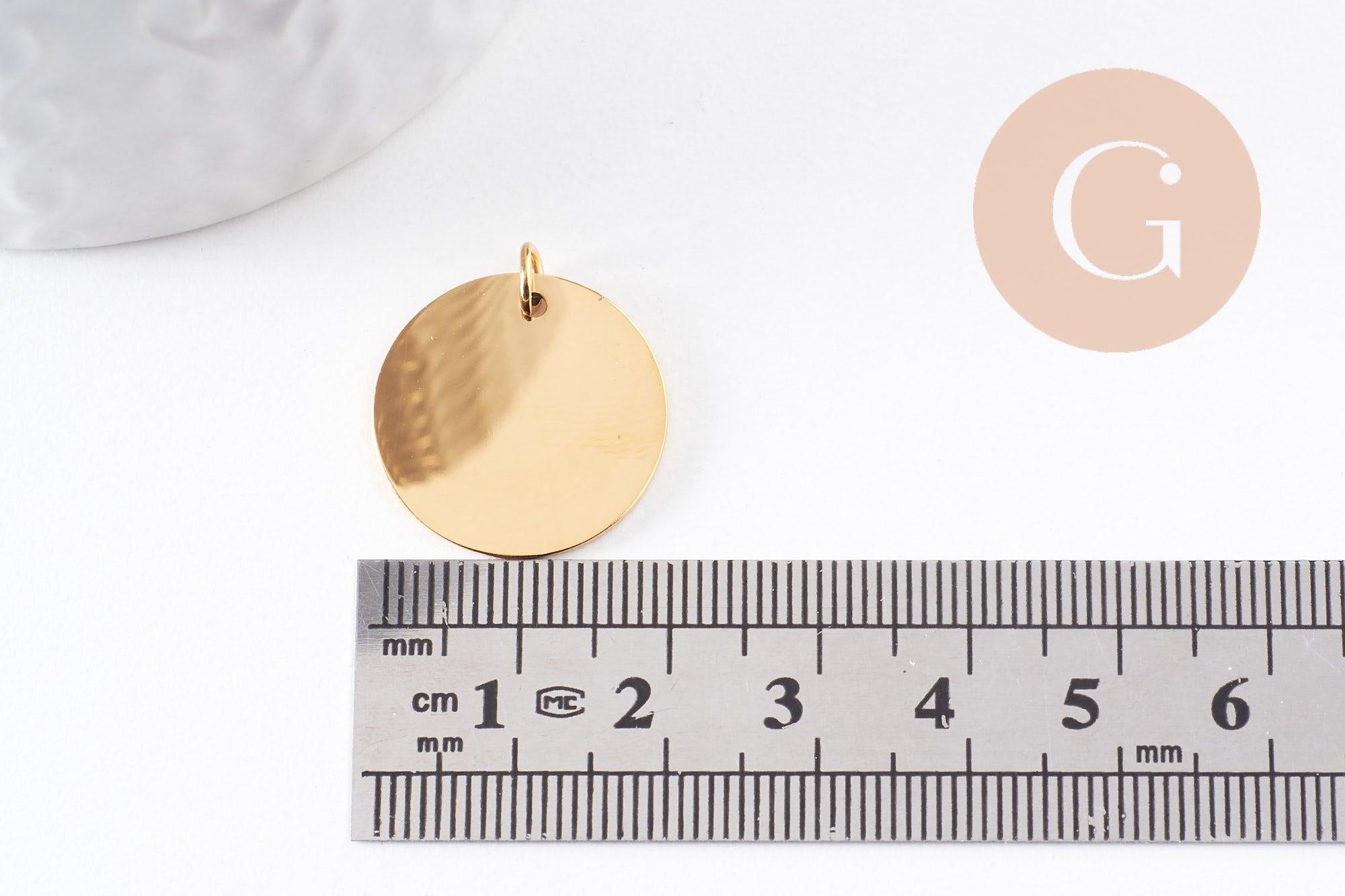Pendentif médaille ronde acier IP 304 inoxydable doré/platine/ Or rose IP 20mm x1 (G10173)