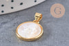 Pendentif médaille ronde ange laiton doré nacre 18.3mm, pendentif nacre et laiton doré pour création bijoux, x1 (G5526)
