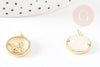 Pendentif médaille ronde ange laiton doré nacre et zircon, pendentif nacre et laiton doré pour création,médaille or,17.5mm, x1 G3569