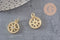 Pendentif médaille ronde boussolle étoile laiton doré 18K zircons 16mm, x1 (G3586)