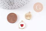 Pendentif médaille ronde coeur émail rouge laiton doré ,pendentif laiton amour pour création bijoux,17mm, x1 (G6192)